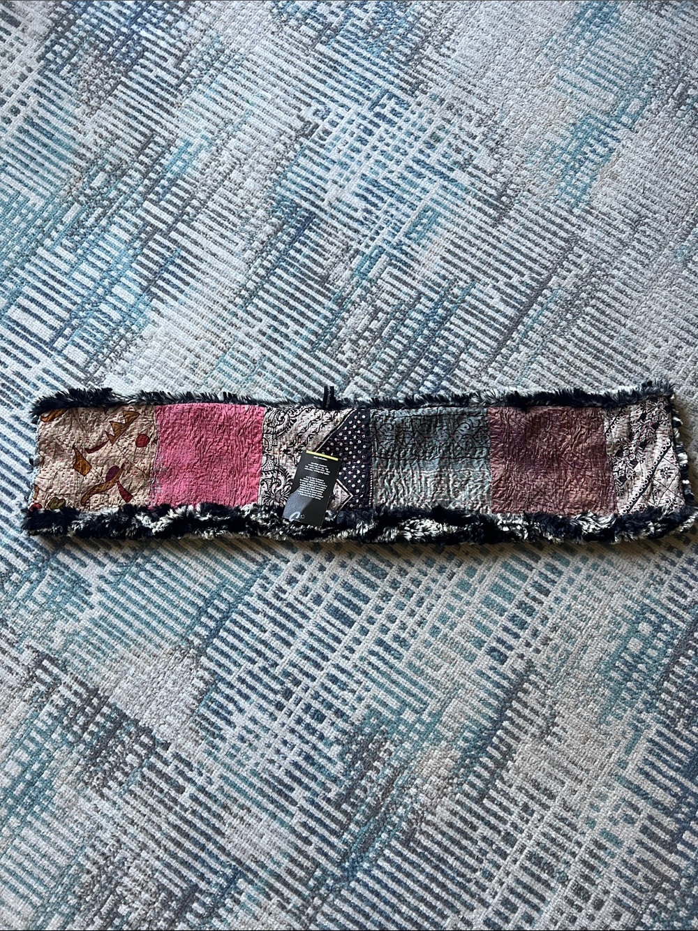 NaOka Shibori Silk Rayon Scarf Hand Dyed Arashi Patchwork Faux Fur Wearable Art
